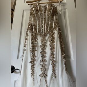 Jovani 5908 Size 10 Strapless Corset Bodice Mermaid Formal Dress White Gold